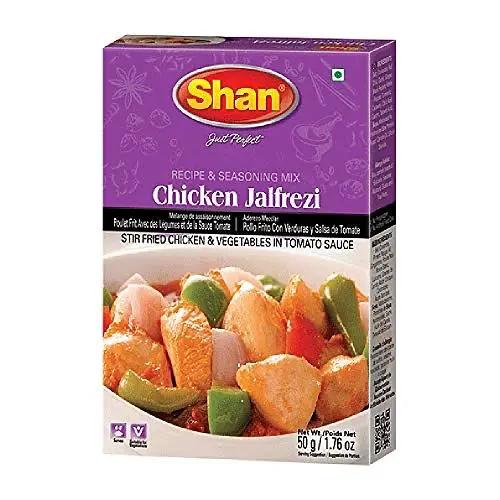 Shan Chicken Jalfrezi Recipe and Seasoning Mix 1.76 oz (50g) - Spice Powder for Stir Fried Chicken and Vegetables in Tomato Sauce - Suitable for Vegetarians - Airtight Bag in a Box by SHAN