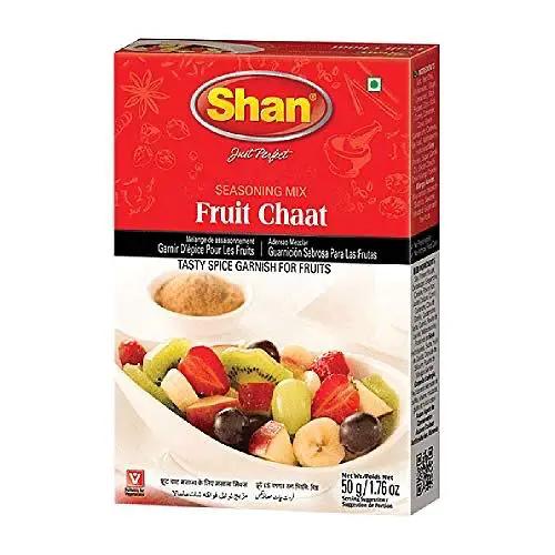 Shan Fruit Chaat Seasoning Mix 1.76 oz (50g) - Spice Powder for Tasty and Spicy Garnish for Fruits Salad - Suitable for Vegetarians - Airtight Bag in a Box by SHAN