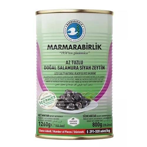 Marmarabirlik Black Olives Canned, Turkish Pickled Olives, Less Salty, Healthy Snacks, Vegan & Mediterranean Flavor, Perfect for Salads & Mezze Platters, Kosher, Halal, Small, 28.2 Oz (800g) by MARMARABIRLIK