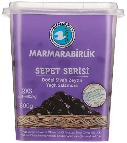 Marmarabirlik Natural Black Olives Canned with Oil, Turkish Pickled Olives, Mediterranean Flavor, Healthy Snacks for Salads, Mezze, Vegan, Halal and Kosher, Family Size, 28.7 Oz (800g) by MARMARABIRLIK