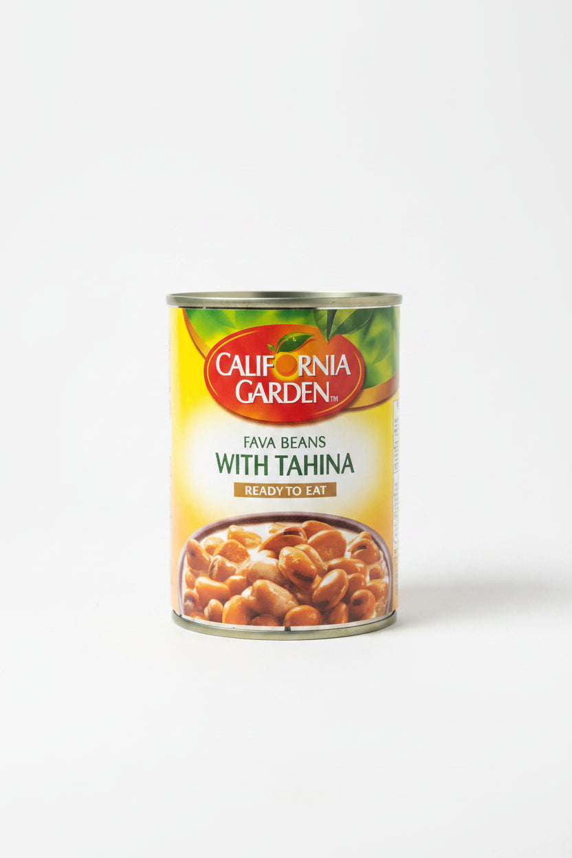 Calfiornia garden fava beans with tahini ready to eat by CALFIORNIA