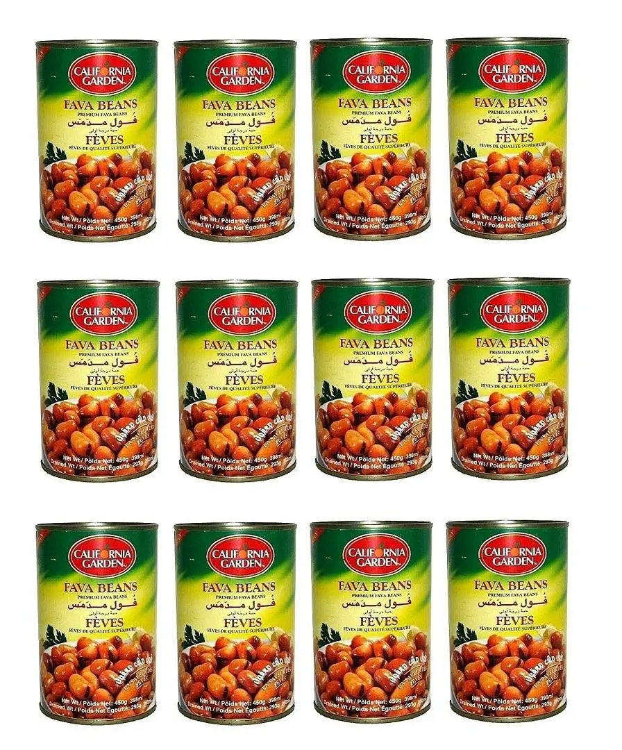 California Garden Premium Plain Fava Beans 12 Cans 16oz/450g Each فول مدمس سادة by CALIFORNIA
