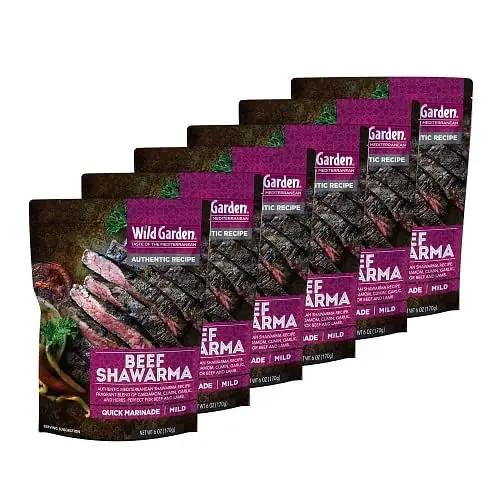 Wild Garden Ready-To-Use Marinade, Gourmet Beef Shawarma Seasoning, Authentic Recipe with No Additives, No Preservatives, Bold, Flavorful, Perfect for Beef! 6oz (Pack of 6) by WILD