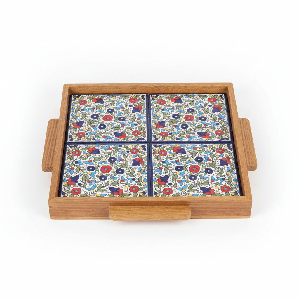 Wooden ceramic tray blue by Casablanca Market