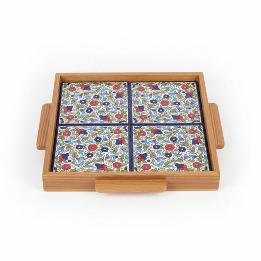 Wooden ceramic tray blue by Casablanca Market