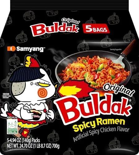 Samyang Buldak Korean Spicy Chicken Stir Fried Ramen Original Flavor Spicy Noodles Authentic Korean Ramyun 4.94 oz (Pack of 5) by SAMYANG