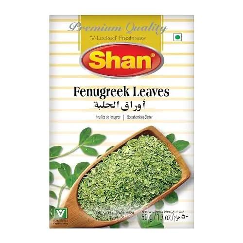 Shan Fenugreek Leaves 1.7 oz (50g) - No Preservative No Artificial Food Color - Authentic and Fresh Fenugreek Leaves - Halal and Suitable for Vegetarians - Airtight Aluminum Pouch by SHAN