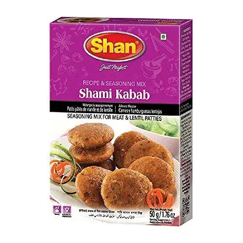 Shan Shami Kabab Recipe and Seasoning Mix 1.76 oz (50g) - Spice Powder for Traditional Meat & Lentil Patties - Suitable for Vegetarians - Airtight Bag in a Box by SHAN