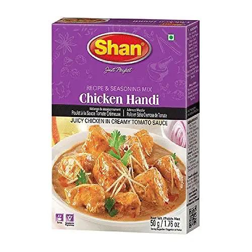 Shan Chicken Handi Recipe and Seasoning Mix 1.76 oz (50g) - Spice Powder for Juicy Chicken in Creamy Tomato Sauce - Suitable for Vegetarians - Airtight Bag in a Box by SHAN