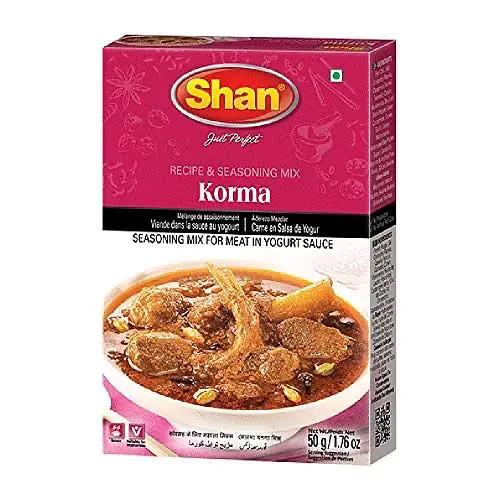 Shan Korma Recipe and Seasoning Mix 1.76 oz (50g) - Spice Powder for Traditional Meat in Yogurt Sauce - Suitable for Vegetarians - Airtight Bag in a Box by SHAN