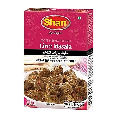 Shan Liver Curry Recipe and Seasoning Mix 1.76 oz (50g) - Spice Powder for Stir Fried Spicy Liver Cubes - Suitable for Vegetarians - Airtight Bag in a Box by SHAN