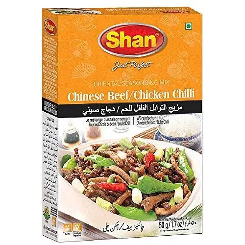Shan Chinese Beef/Chicken Chilli Oriental Seasoning Mix 1.76 oz (50g) - Spice Powder for Stir Fried Spicy Meat - Suitable for Vegetarians - Airtight Bag in a Box by SHAN