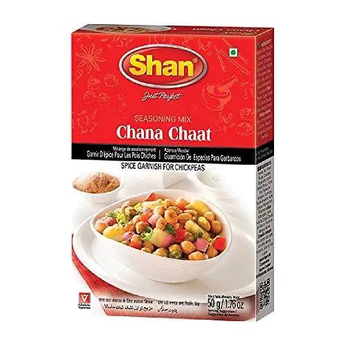 Shan Chana Chaat Seasoning Mix 1.76 oz (50g) - Spice Powder for Garnishing on Chickpeas Savory Snacks - Suitable for Vegetarians - Airtight Bag in a Box by SHAN