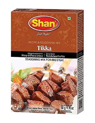 Shan Tikka Recipe and Seasoning Mix 1.76 oz (50g) - Spice Powder for Traditional Style BBQ Steak Mix - Suitable for Vegetarians - Airtight Bag in a Box by SHAN