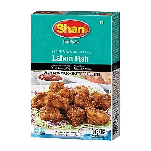 Shan Lahori Fish Recipe and Seasoning Mix 3.5 oz (100g) - Spice Powder for Batter Coated Fried Fish - Suitable for Vegetarians - Airtight Bag in a Box by SHAN