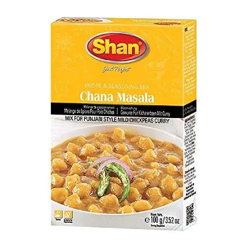 Shan Chana Masala Recipe and Seasoning Mix 3.52 oz (100g) - Spice Powder for Punjabi Style Mild Chickpeas Curry - Suitable for Vegetarians - Airtight Bag in a Box by SHAN