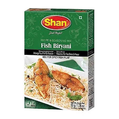Shan Fish Biryani Recipe and Seasoning Mix 1.76 oz (50g) - Spice Powder for Spicy Fish Layered Pilaf - Suitable for Vegetarians - Airtight Bag in a Box by SHAN