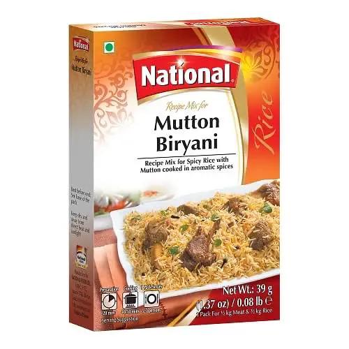 National Foods Mutton Biryani Recipe Mix 1.37 oz (39g) | South Asian Mixed Spice Powder | Meat Layered Pilaf | Traditional Food | Box Pack by NATIONAL