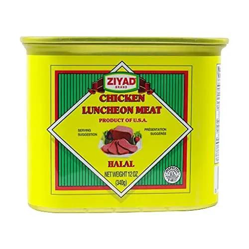 Ziyad Chicken Luncheon Meat, Halal, 12 Ounce Pull-Top Can, Fully Cooked, Ready to Eat, 0g Trans Fat, Gluten Free, Easy Open, Canned Meat for Sandwiches & Breakfast. Shelf Stable, Great for C by ZIYAD