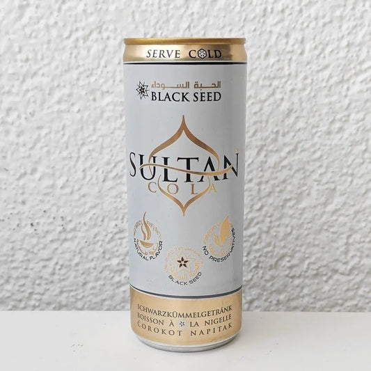 Empty 2019 Sultan Cola Drink can; 250 ml/8.45 fl oz BOTTOM opened (Austria) by EMPTY