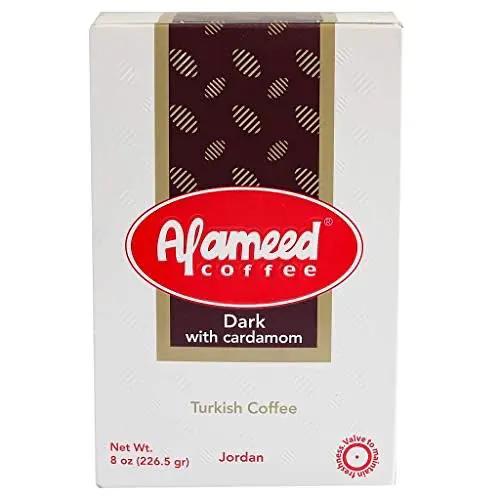 Al Ameed Turkish Ground Coffee DARK Roast with Cardamom (8 oz/226.5g) 100% Authentic Arabica, Fresh & Finely Ground by AL