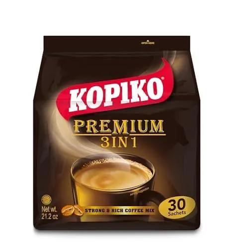 KOPIKO Premium 3 in 1 Instant Coffee Mix – Authentic Indonesian Volcanic Coffee, Strong Yet Smooth, Pre-Mixed with Creamer & Sugar (21.2 OZ in 30 Coffee Sachets) by KOPIKO