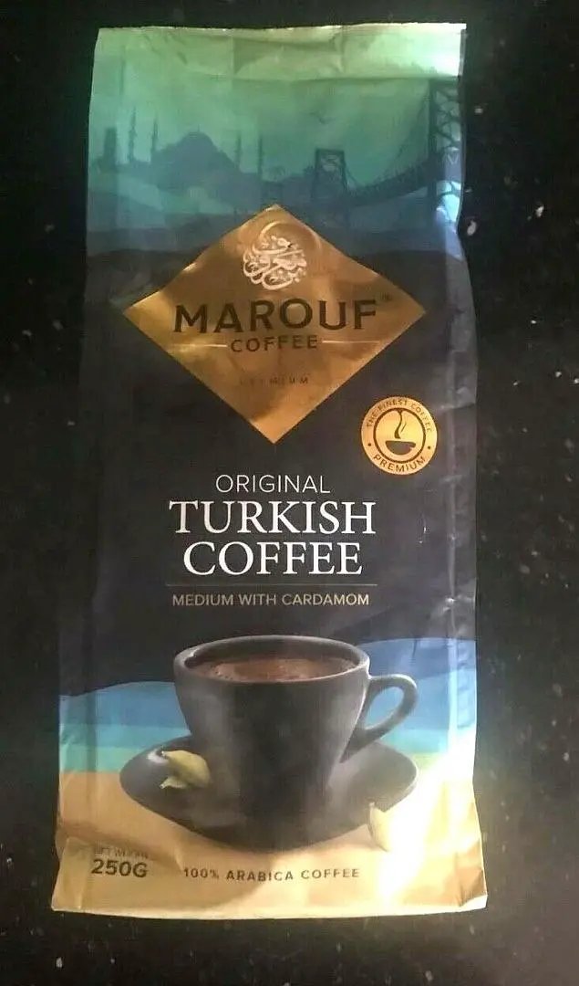 TURKISH ARABIC COFFEE MAROUF ORIGINAL GROUNDED MEDIUM ROAST WITH CARDAMUM 250 G by TURKISH