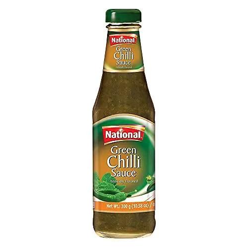 National Foods Green Chilli Sauce 10.58 oz (300g) | Traditional & Spicy | Condiment for Dipping & Topping | Premium Glass Bottle by NATIONAL