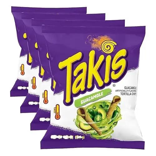 Takis Guacamole Flavored Rolled Tortilla Chips Snack Size Bag (Pack of 4) by TAKIS