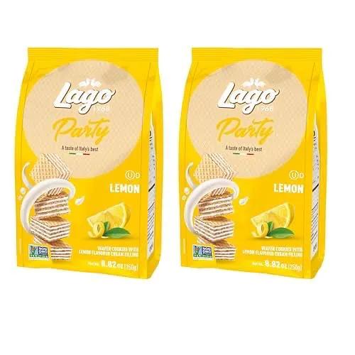 Gastone Lago Party Wafers, Lemon, 8.82 oz – Italian Wafer Cookies with Lemon Flavored Cream Filling, Non-GMO Verified, Authentic Taste of Italy [Pack of 2] by GASTONE