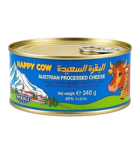 Happy Cow Halal Austrian Pasteurized Processed Cheddar Cheese, 12 OZ (340g) Easy-Open Can, Ready-to-Eat Cheese for Toast, Crackers, Sandwiches & Camping by HAPPY